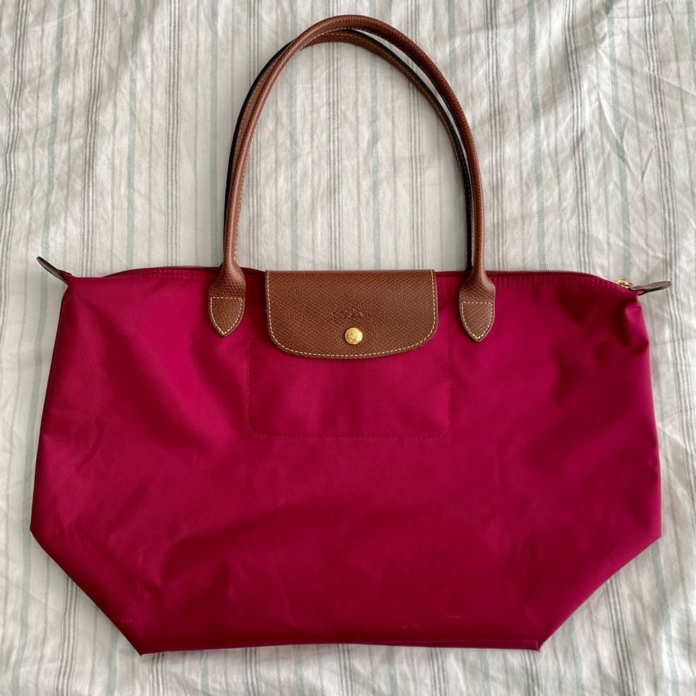 Large Longchamp Le Pliage Handbag, Raspberry